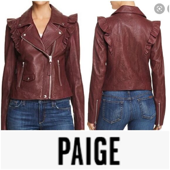 PAIGE Jackets & Blazers - Paige Women's Annika lamb Leather dark red Moto Jacket Sz S NWT
